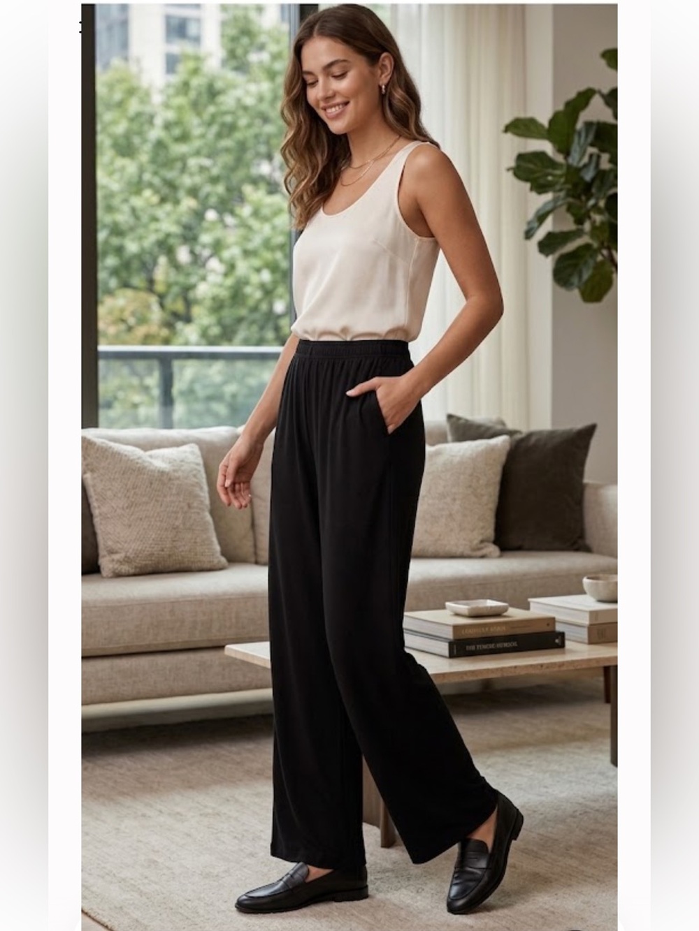 Aritzia Black Wide-Leg Elastic Waist Pants